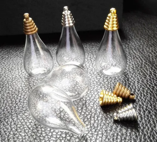 10KiTs -Tear Drop Glass Bubble Ball with Bead cap Jewelry Pendant Kit, with Top Necklace Loop 601006