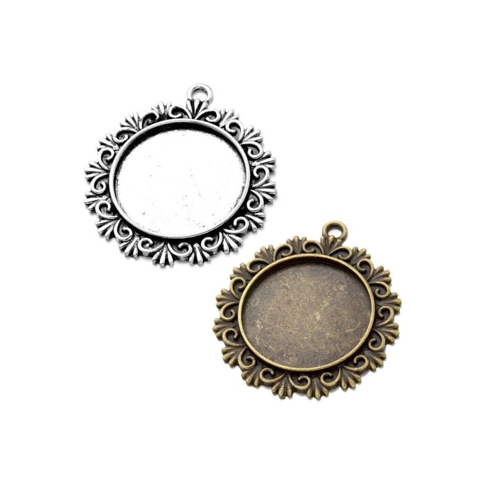 10pcs 20mm Antique Bronze Cabochon Pendant Base, round pendant setting