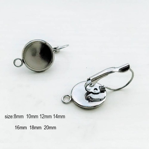 50PCS 316L Stainless Steel Ear Clip Wire Hook Earrings Settings with Loop Slide Round Smooth Bezel Resin Cabochons Bases Blank DIY Findings