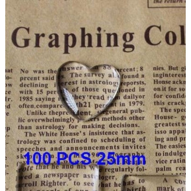 50pcs/100pcs 25mm Clear Glass Heart Cabochons, clear glass tiles Glass Domes(3010374)