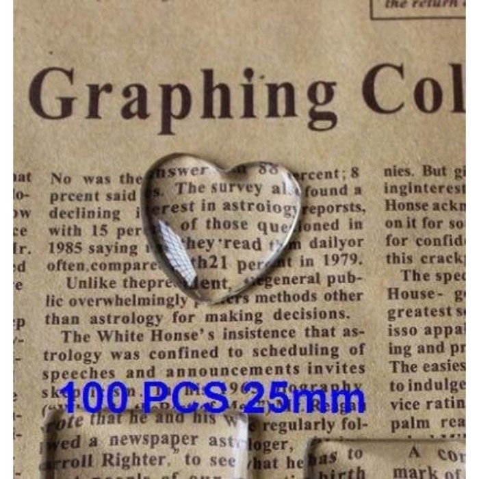 50pcs/100pcs 25mm Clear Glass Heart Cabochons, clear glass tiles Glass Domes(3010374)
