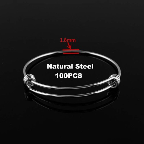 Titanium steel Adjustable Bangle Double Loop 60mm Adjustable Wire Bangle, Stainless Steel, Wholesale Lot Of 100pcs
