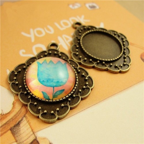 20pcs 20mm Antique Bronze Cabochon Pendant Base, round pendant setting (3020004)