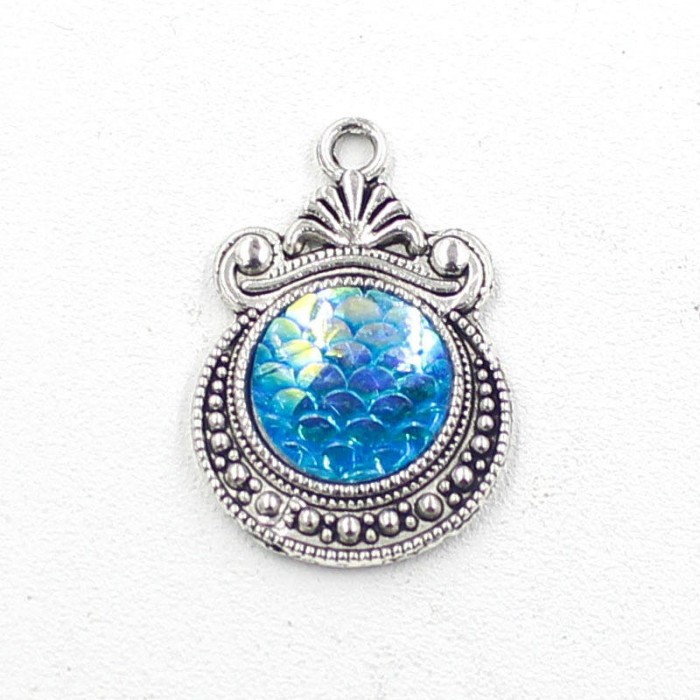 12mm Mermaid silver charms, Mermaid scale, Holographic pendants, silver charm, silver mermaid, dragon skin pendant, snake skin charm