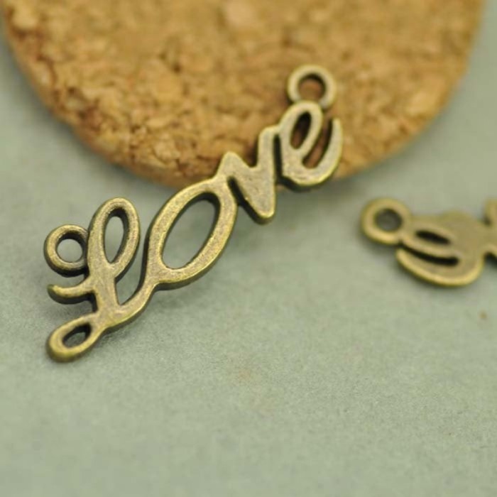 10pcs Antique Bronze Love Connector Charm Pendants Findings (#3010087)