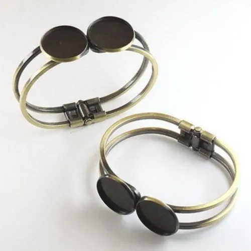 10pcs double 20mm Silver Antique Bronze round setting Blank Bracelet Cuff, bracelet blanks, Bezel Bracelet Blank, Bracelet Tray, Bezel Cuff