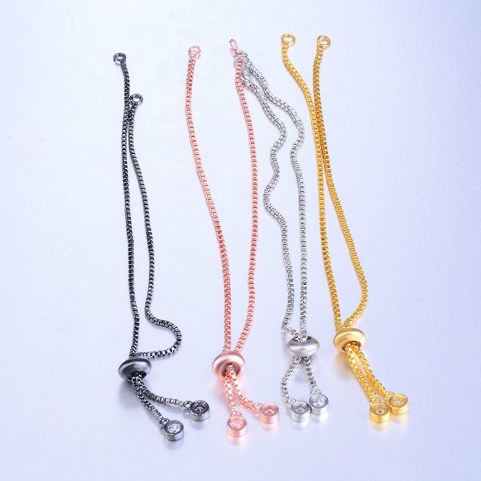 adjustable bracelet chains with Silver ball rhinestones ends Adjustable box chains for jewelry making Pull bracelet chains
