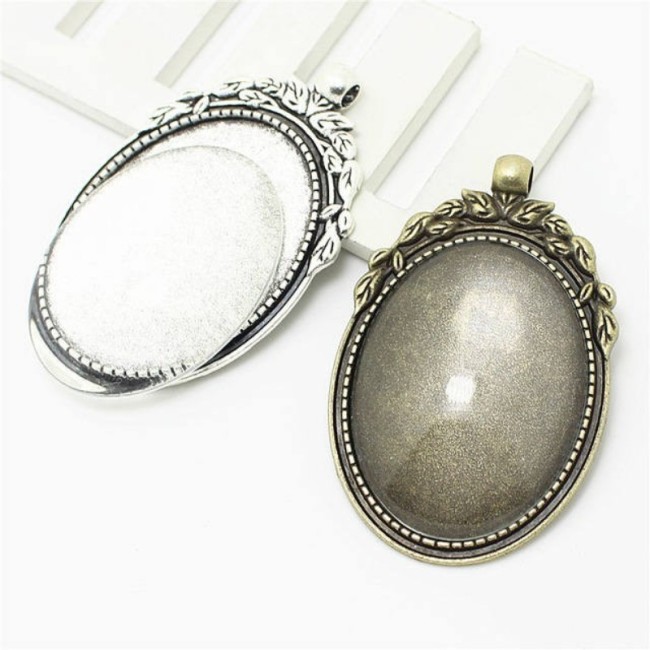3set two color Alloy Cameo 36*56mm (Fit 30*40mm Dia)Oval Pendant Blanks Setting Cabochon Pendant+Clear Glass Cabochon