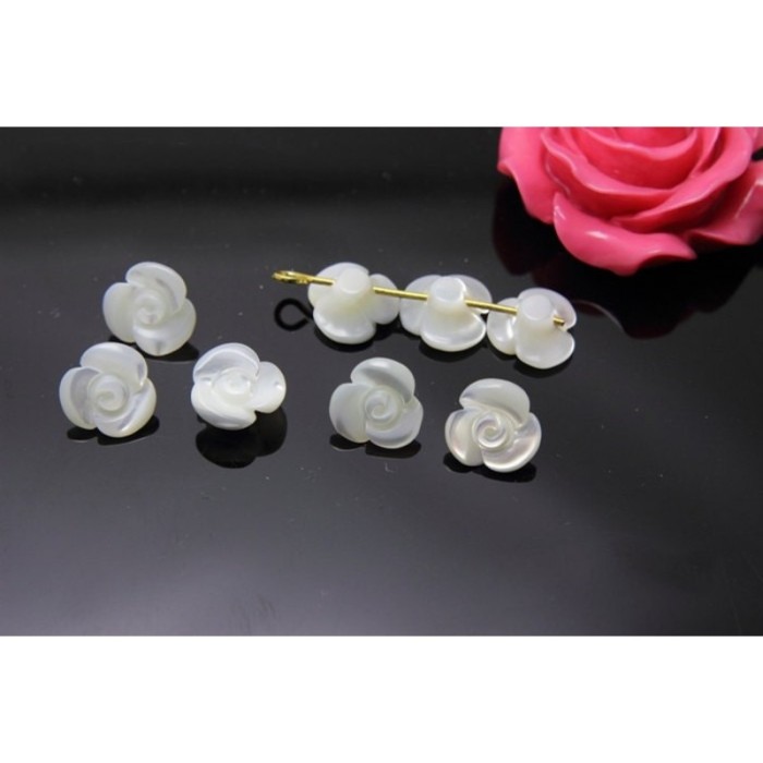 6pcs 10mm White natural mother of pearl Flower shell beads, Flower shaped shell beads, MOP charm, Natural shell charm, side drilled holes