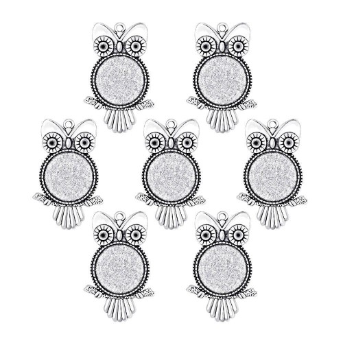 10pcs 25mm Antique Silver Cabochon Pendant Base, Owl Shape round pendant setting (3020008)