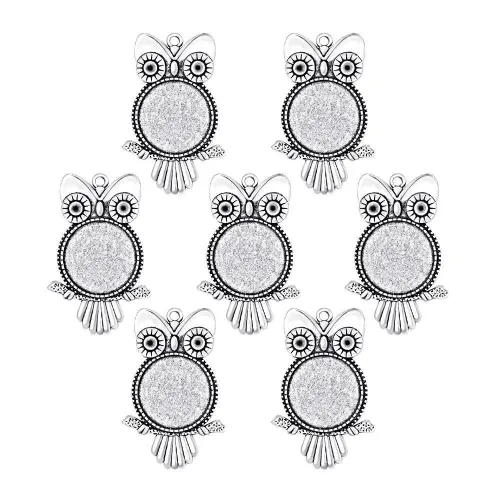 10pcs 25mm Antique Silver Cabochon Pendant Base, Owl Shape round pendant setting (3020008)