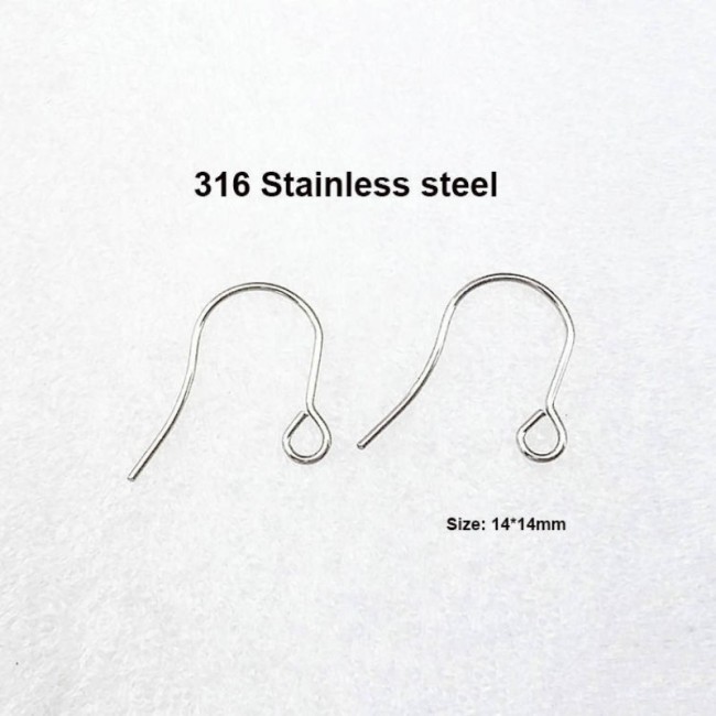 Wholesale 200pcs(100pairs) 316 Stainless steel Earring Hooks -Titanium Kidney Ear Wire- Fish Hook Styl- silver Earring Hooks