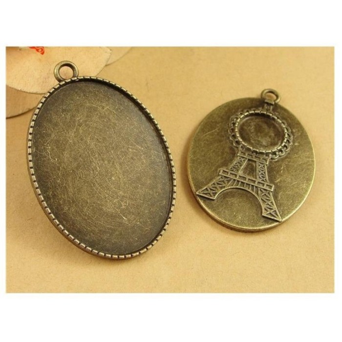 20pcs 40 x 30mm Antique Bronze Cabochon Pendant Base, Eiffel Tower Oval pendant setting (3020016)
