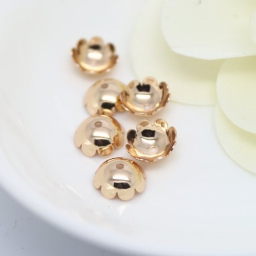 10pcs 6mm 8mm 24K Gold Color Plated Brass Bead Cap Brass Caps Spacer Charms Jewelry Findings (#10001089)