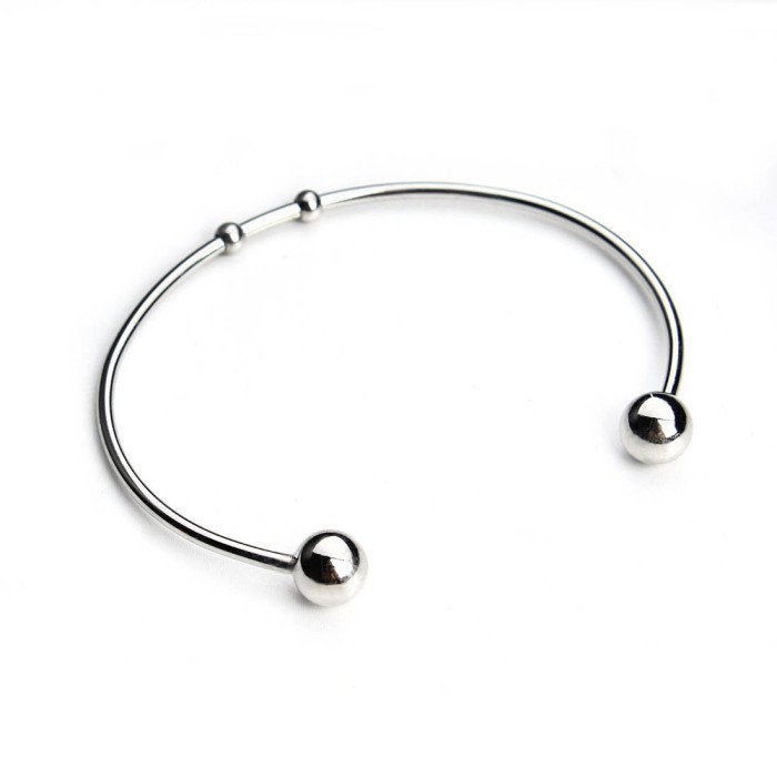 stainless steel Open Cuff Bangle, Ball End Bangle, Ball Cuff Bracelet, Adjustable Cuff Bracelet