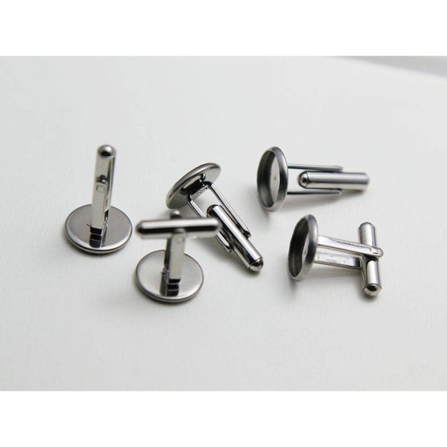 20pcs Surgical Stainless Steel Cuff Link Blanks-W/ 10mm/ 12mm/ 14mm/ 16mm/ 18mm/ 20mm Round Bezel Setting Wholesale Cuff links Blanks