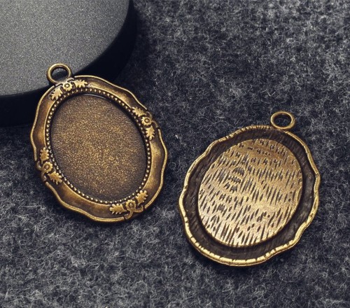 20pcs 18 x 25mm Antique Bronze Cabochon Pendant Base, Oval pendant setting (3010323)
