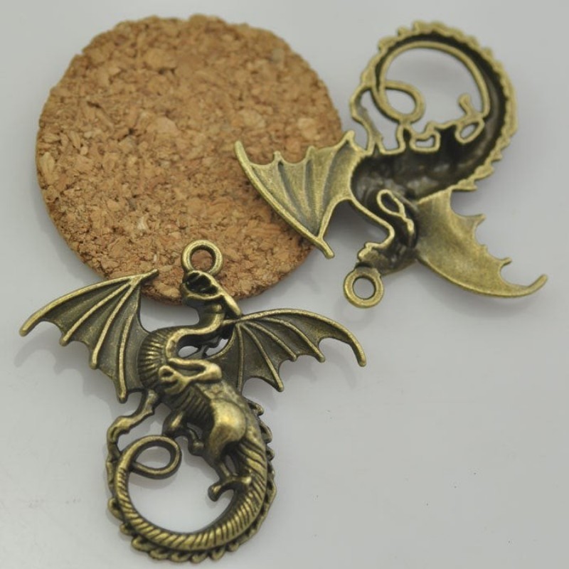 5pcs Big Antique Bronze Flying Dragon Charms Pendants Findings (3010287)