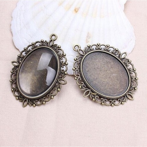 10pcs/lot (glass 30*40mm or 18*25mm)Antique bronze Metal Zinc Alloy Trendy Round Cabochon Pendant Settings + Clear Glass Cabochons for DIY