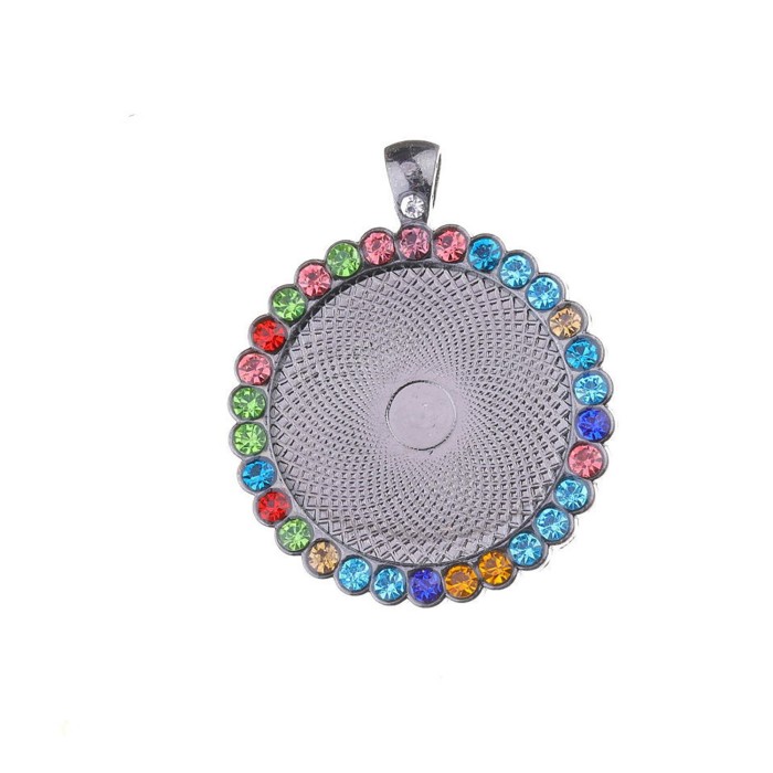 Wholesale 25mm Cabochon Pendant Base, round pendant setting,CZ crystal stone Rhinestone Bezel Iigh Base bottom Trays Pendant DIY Jewelry