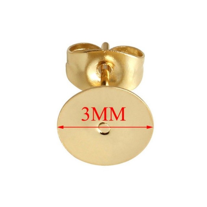 wholesale 50pcs 316L Stainless Steel Gold Color Blank Stud Earring Base 3/4/5/6/8mm Cabochon Cameo Setting Diy Jewelry