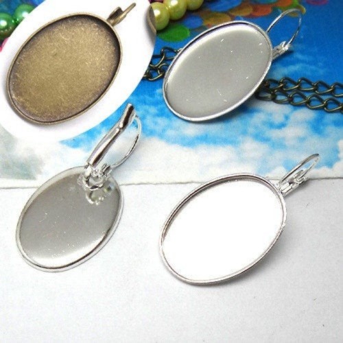 50pcs Oval Earring Blank, Rolling Earring Base, Silver Earring Blanks, fit 18mm x 25mm Cabochon/Picture/Cameo (3010385)