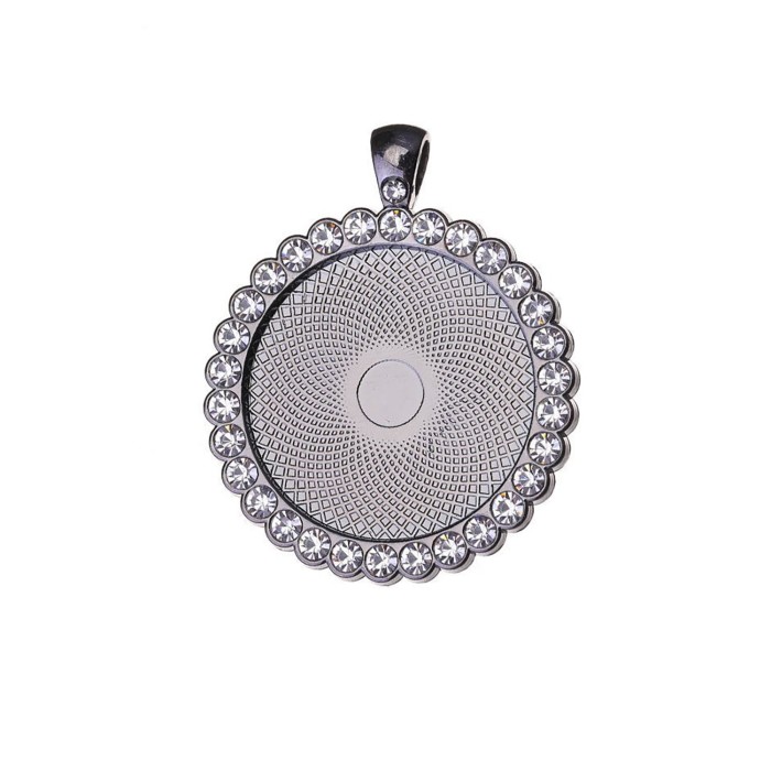 Wholesale 25mm Cabochon Pendant Base, round pendant setting,CZ crystal stone Rhinestone Bezel Iigh Base bottom Trays Pendant DIY Jewelry