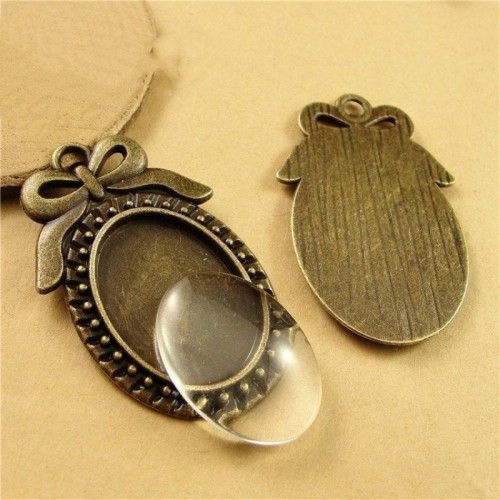 20pcs 18 x 25mm Antique Bronze Cabochon Pendant Base, Bow Oval pendant setting (3020015)