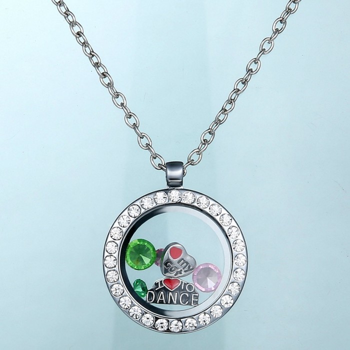 Fashion Round Crystal Pendant Silver Rhinestone Floating locket Memory Living glass Locket Necklace pendant for women
