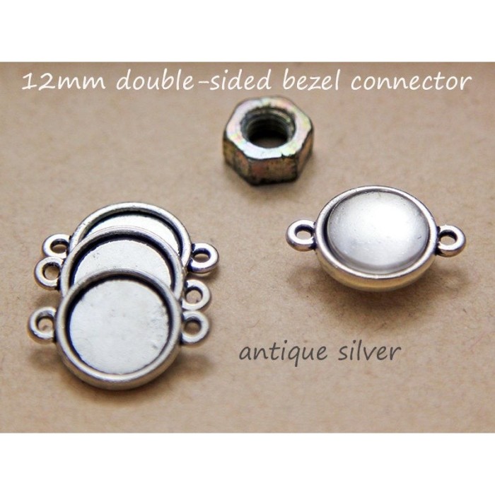 ON SALE-100pcs Antique Bronze or Antique Silver Frame Blank Pendant Charm Tray Round Cabochon Setting,Two sides,Double-sided