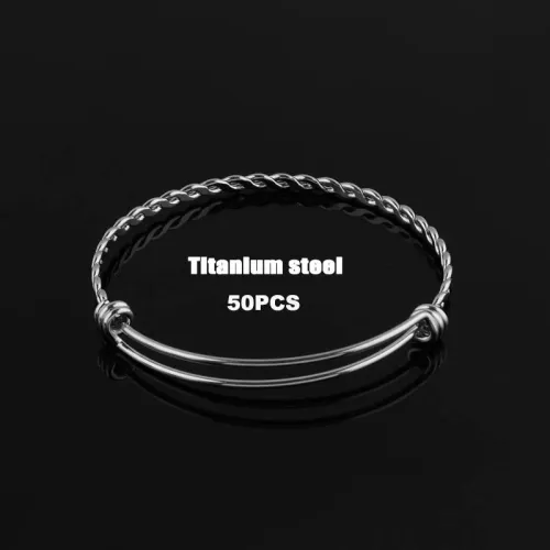 50 Pieces Twisted Stainless Steel Adjustable Bangle Bracelet - Braided Bangle Bracelet, Expandable Stainless Steel Wire Bracelet