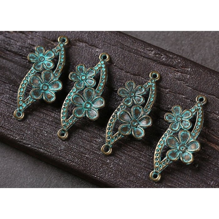 10PCS Verdigris Patina Plated Vintage Zinc Alloy flowers Pendants Charms for Necklace DIY Jewelry Findings,Verdigris Hair Pin