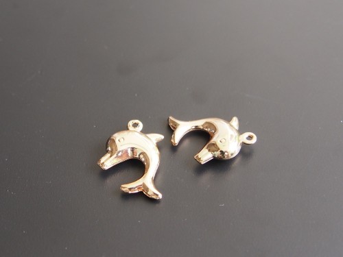 2pc 24K Gold Color Plated Brass Dolphin Charm Pendant Spacer bracelet necklace loose bead (#10001039)