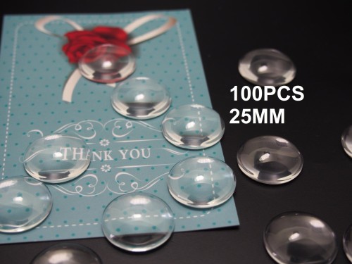 ON SALE - 100pcs 25mm (1 inch) Round Crystal Clear Glass Cabochon, 1 inch clear glass tiles (3010375)