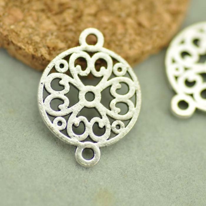20pcs Antique Tibetan Silver Tone Texture Flower Charm Pendants Findings Connector (#3010014)