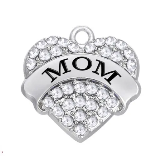 Full Rhinestone Charm Best friend mom Sister Hope Heart Statement Charms Pendant , Mom Mother's day Charms Pendants Findings