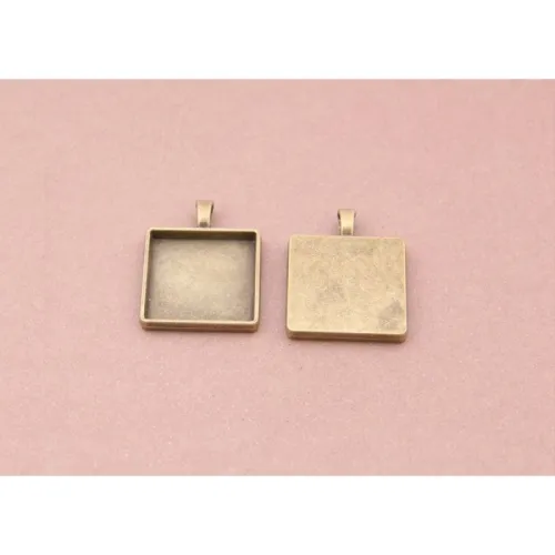 30pcs 20mm Antique Bronze Cabochon Pendant Base, square pendant setting (3010311)