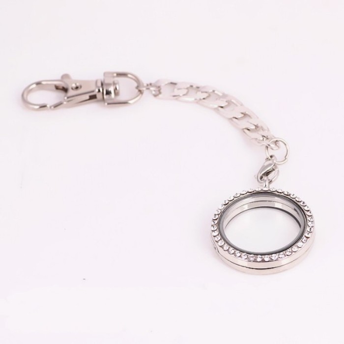 30mm Round Rhinestones Magnetic Glass Floating Locket Pendant With Keychains, Wholesale floating lockets (#5010037)