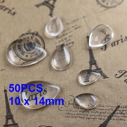 50pcs 10 x 14mm Teardrop Glass Cabochons, Teardrop Crystal Clear Glass Cabochon Tiles for base Pendants (3010371)