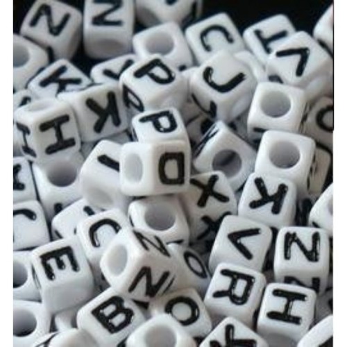 AcylicAlphabet Letter Beads, 6mm 7mm 8mm white square letter beads, mix letters