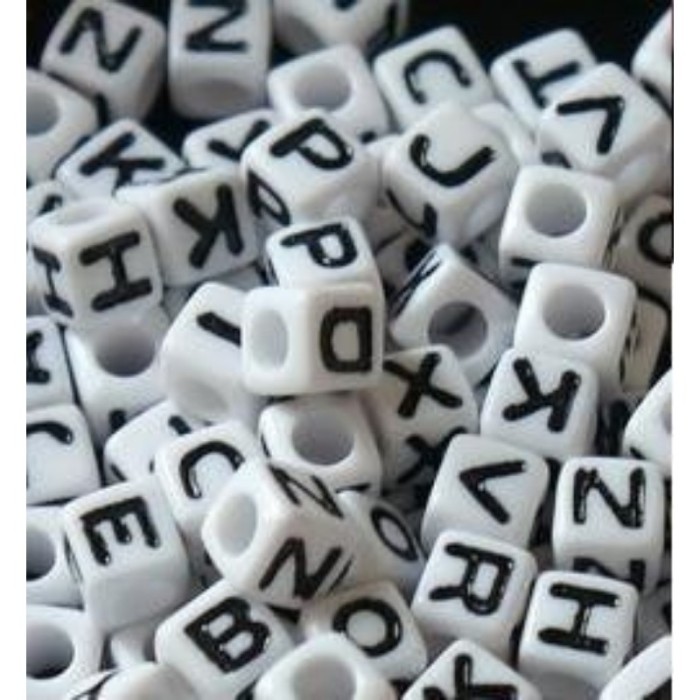 AcylicAlphabet Letter Beads, 6mm 7mm 8mm white square letter beads