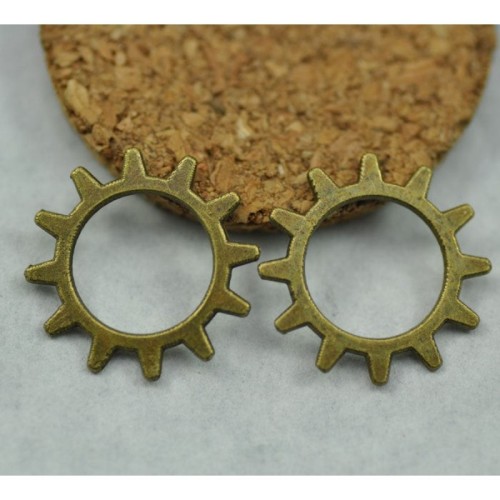 50pcs Antique Bronze Gear Wheel Charm Pendants Findings Loose Bead (#3010032)