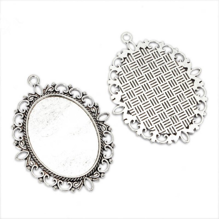 10pcs 40 x 30mm Antique Bronze Cabochon Pendant Base, Oval pendant setting, Oval Pendant Trays, Bezel Cabochon Settings S001169