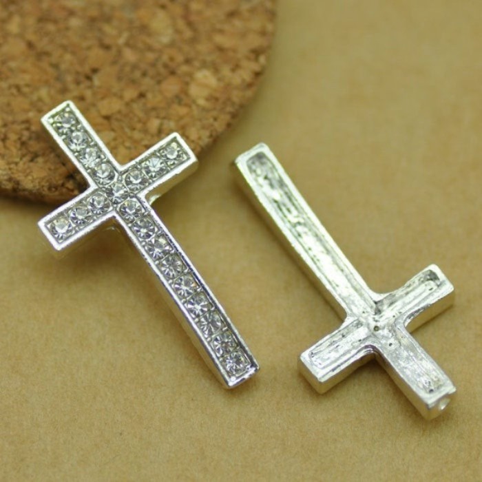 2pcs Antique Silver Cross with rhinestone Charm Pendants Findings (#3010027)