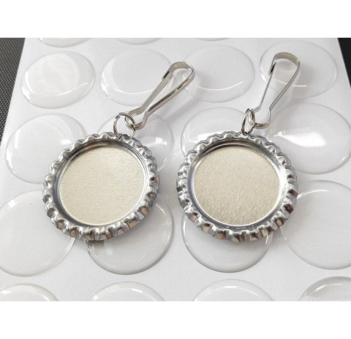 50 Bottle Cap Zipper Pull Kit - Flattened Bottle Cap Zipper Pulls with Epoxy Stickers, Flattened Bottle Cap Zipper Pull Kit