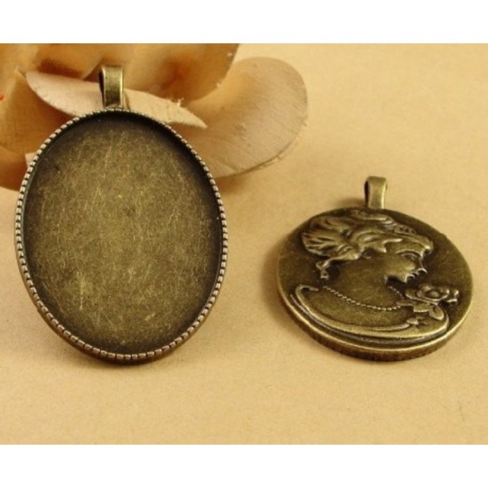 10pcs 40 x 30mm Antique Bronze Cabochon Pendant Base, Oval pendant setting, Oval Pendant Trays, Bezel Cabochon Settings