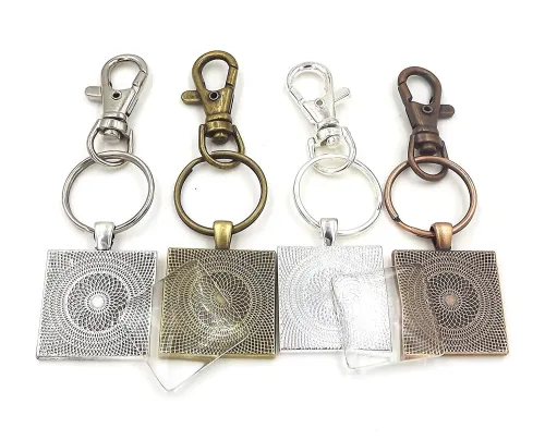 ON SALE - 10 sets 25mm Square Pendant Trays with glass dome -Pendant Blanks Cameo Bezel Settings Photo Jewelry - Custom Jewelry Making