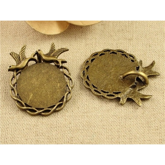 20pcs 25mm Antique Bronze Cabochon Pendant Base, round pendant setting (3020013)