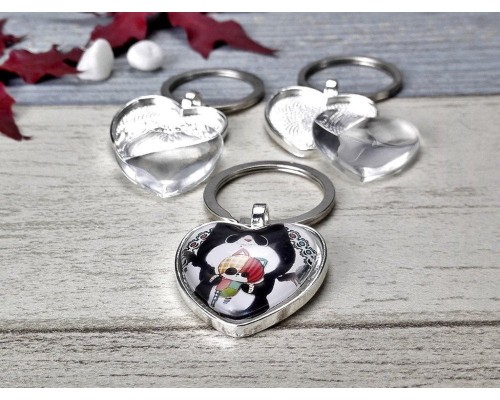 10 sets Photo Keychains DIY Kit - blank Heart 1 inch (25mm) bezel setting with glass cabochon and key ring, Heart keychain