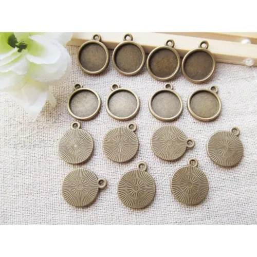 30PCS Antique Bronze Frame Blank Pendant Charm Tray Round Cabochon Setting